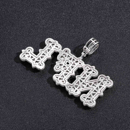 Custom Iced Out Bubble Letter Name Pendant – White Gold Finish