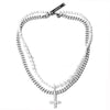 Pearl Cuban Link Cross Layered Pendant – Silver Finish