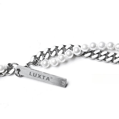 Pearl Cuban Link Cross Layered Pendant – Silver Finish