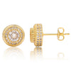 Double Halo Iced Round Stud Earrings – 14K Gold Finish