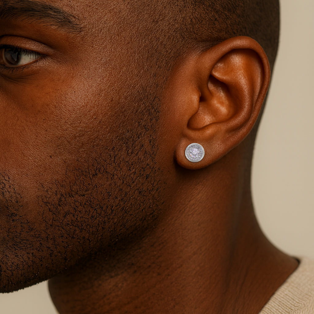 Double Halo Iced Round Stud Earrings – Sterling Finish