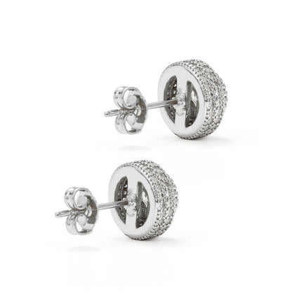 Double Halo Iced Round Stud Earrings – Sterling Finish