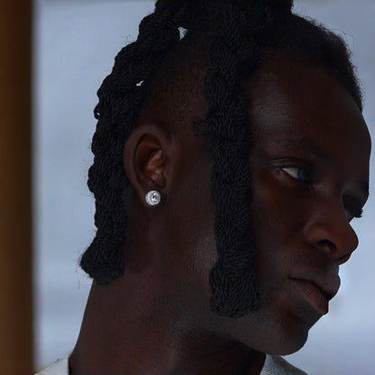 Double Halo Iced Round Stud Earrings – Sterling Finish