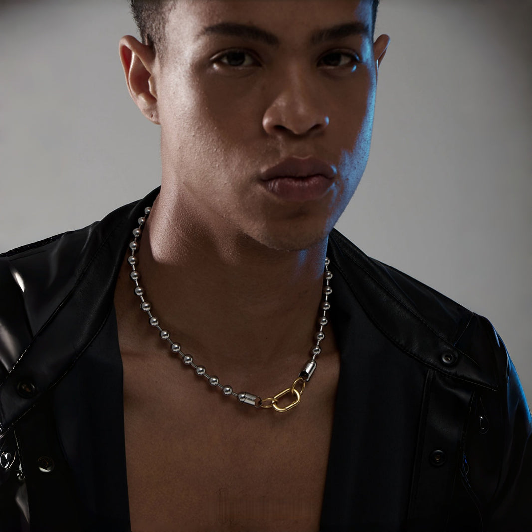 Two-Tone Beaded Necklace – Silver Finish