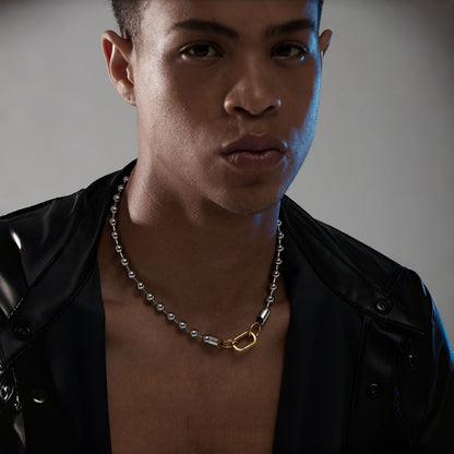 Two-Tone Beaded Necklace – Silver Finish