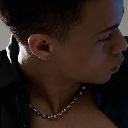 Two-Tone Beaded Necklace – Silver Finish