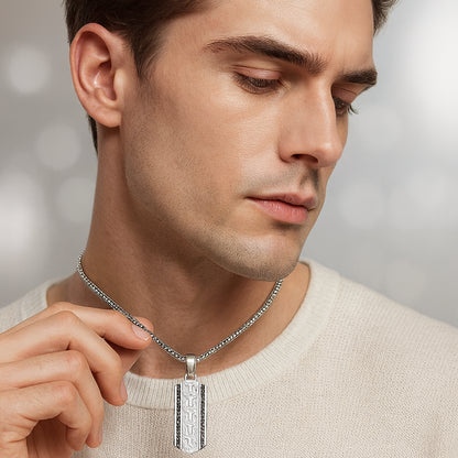 Sterling Silver Iced Bar Pendant – White Gold Finish