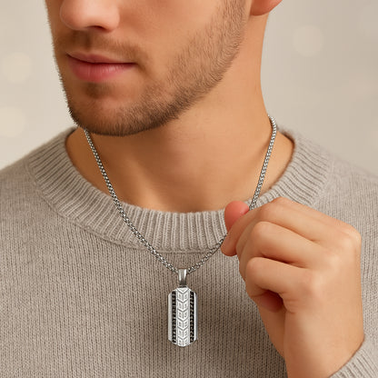 Sterling Silver Iced Bar Pendant – White Gold Finish