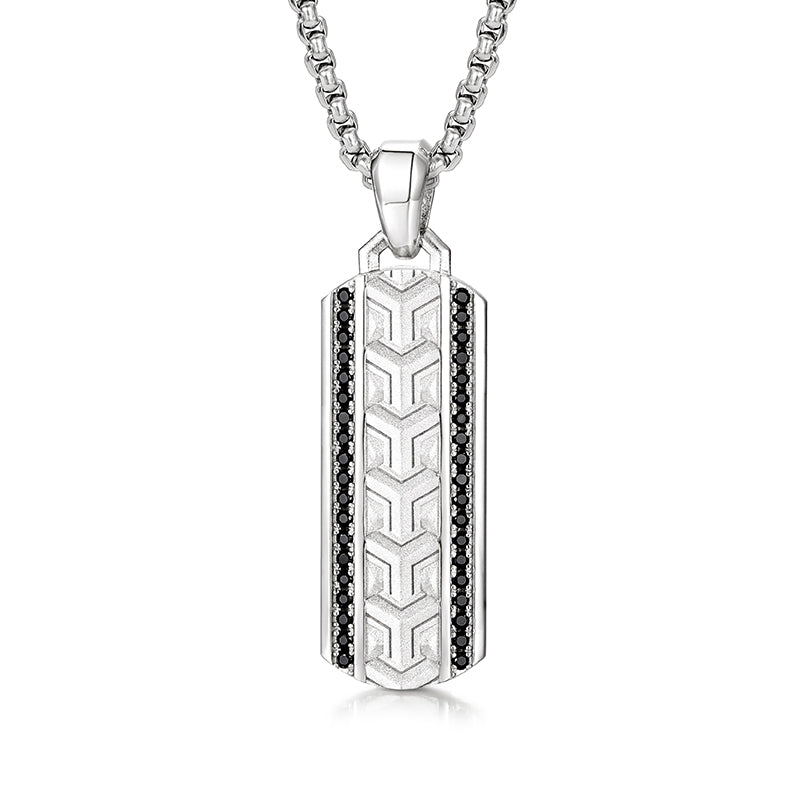 Sterling Silver Iced Bar Pendant – White Gold Finish