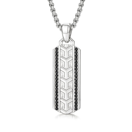 Sterling Silver Iced Bar Pendant – White Gold Finish