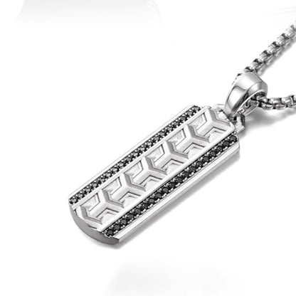 Sterling Silver Iced Bar Pendant – White Gold Finish