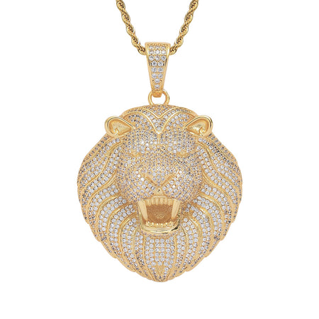 Iced Out Lion Head Pendant – 14K Gold Finish
