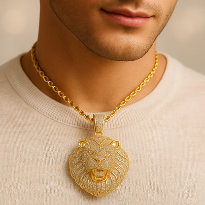 Iced Out Lion Head Pendant – 14K Gold Finish