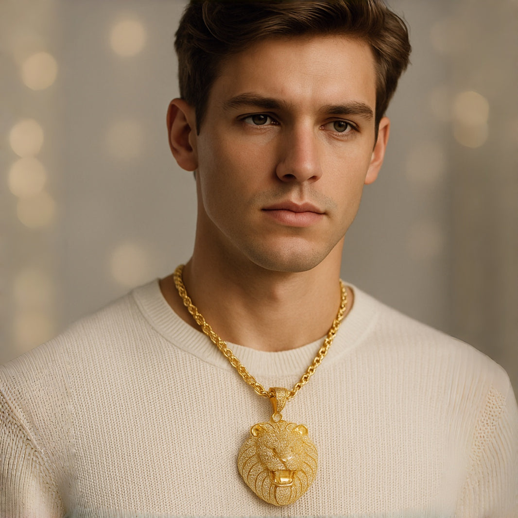 Iced Out Lion Head Pendant – 14K Gold Finish