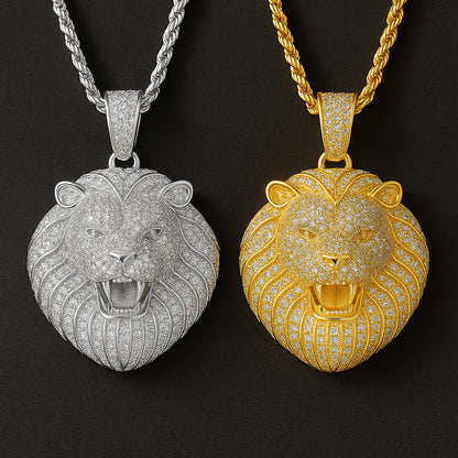 Iced Out Lion Head Pendant – 14K Gold Finish