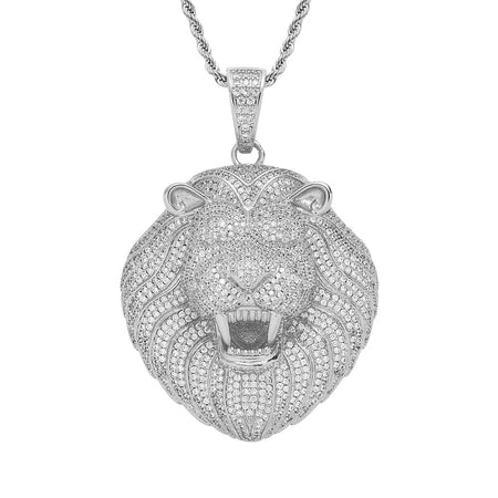Iced Out Lion Head Pendant – Silver Finish