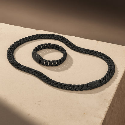 10mm Iced Out Diamond-Cut Cuban Link Chain Set – Black Gold Finish
