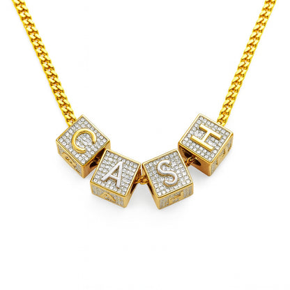 Custom Iced Dice Letter Name Pendant – Gold Finish