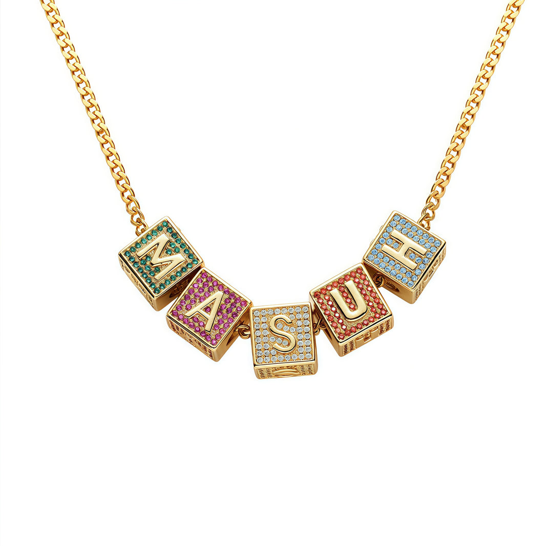 Custom Iced Dice Letter Name Pendant – Gold Finish