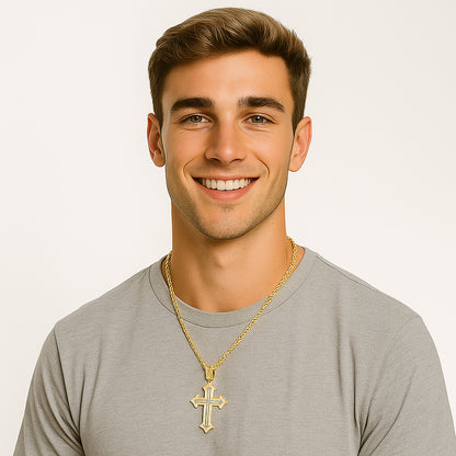 Iced Out Baguette Cross Pendant – 14K Gold Finish