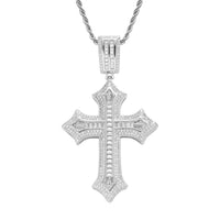 Iced Out Baguette Cross Pendant – Silver Finish