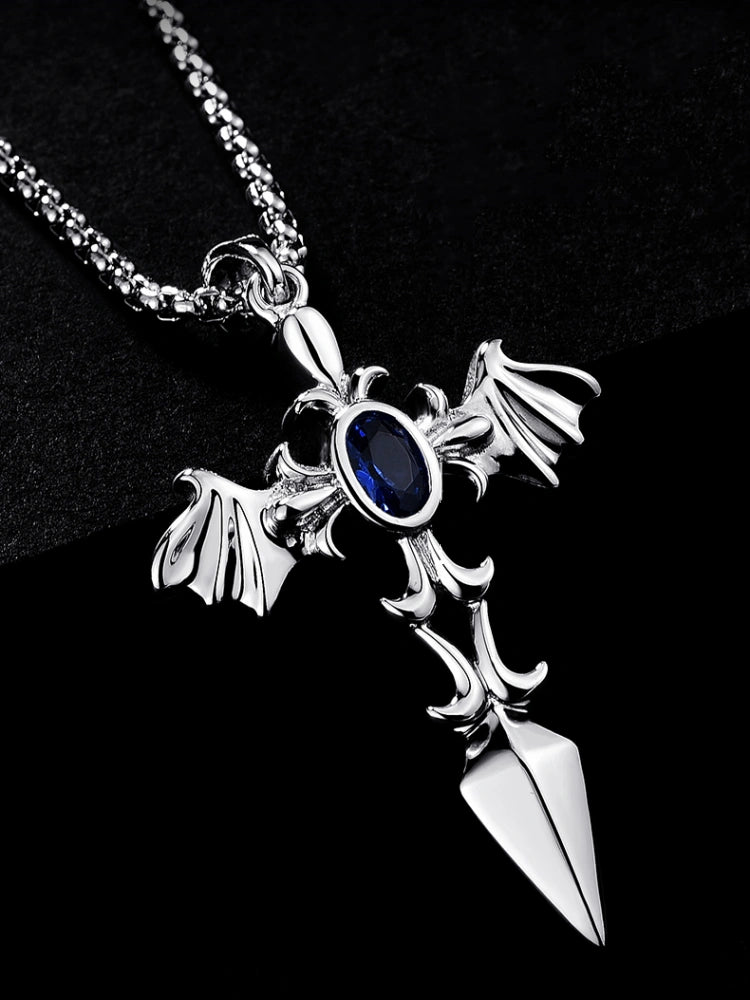 45mm Platinum-Plated S925 Blue Sapphire Wing Pendant