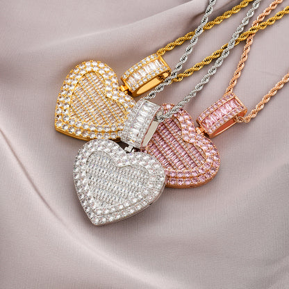 Iced Out Flip Heart Pendant – Rose Gold Finish