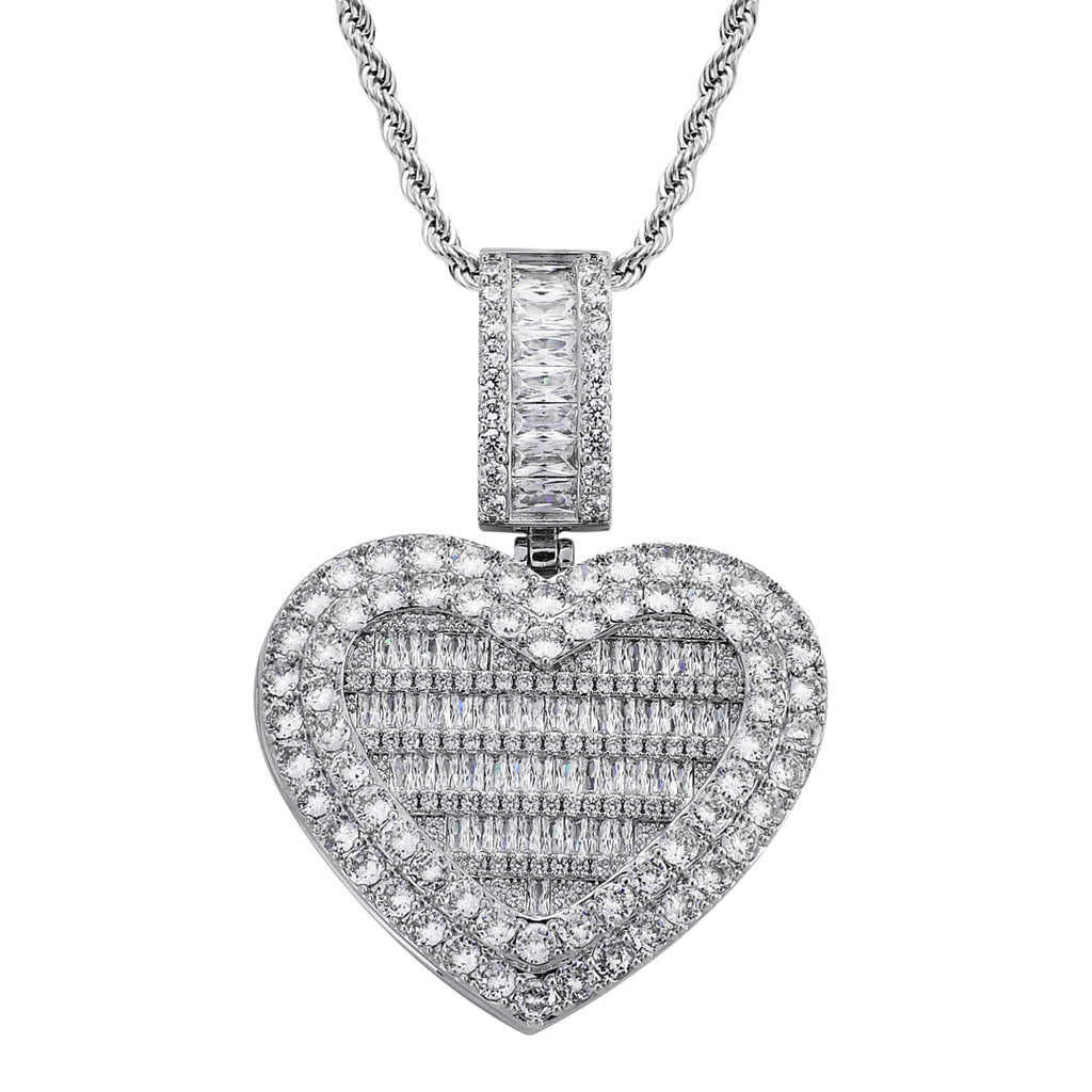 Iced Out Flip Heart Pendant – Rose Gold Finish