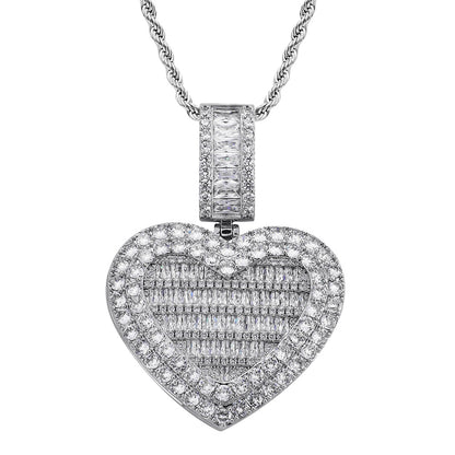 Iced Out Flip Heart Pendant – Rose Gold Finish