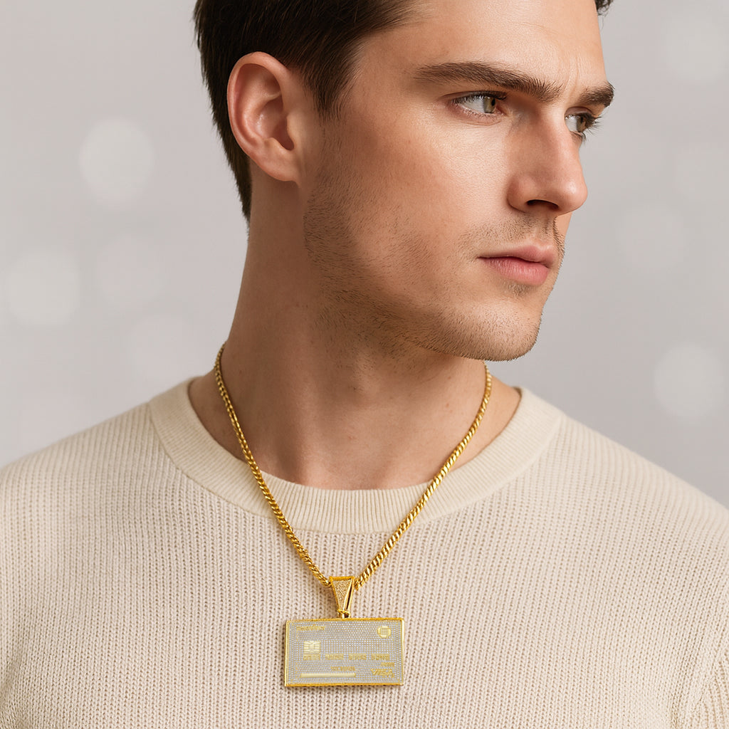 Iced Out Credit Card Pendant – 14K Gold Finish