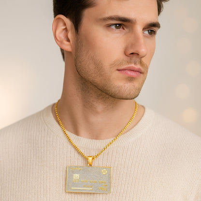 Iced Out Credit Card Pendant – 14K Gold Finish
