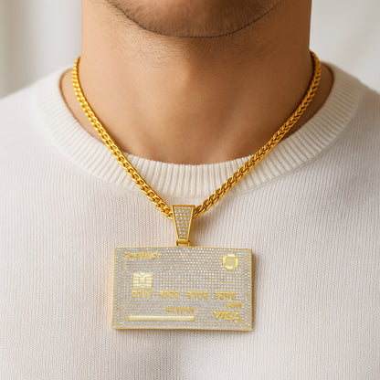 Iced Out Credit Card Pendant – 14K Gold Finish