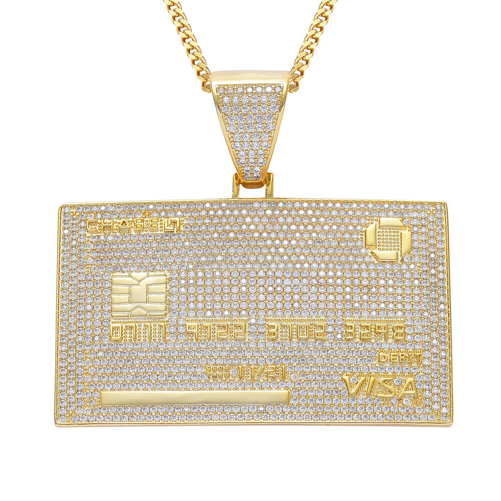 Iced Out Credit Card Pendant – 14K Gold Finish