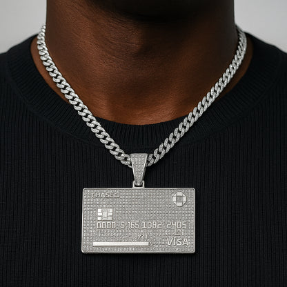 Iced Out Credit Card Pendant – Silver Finish