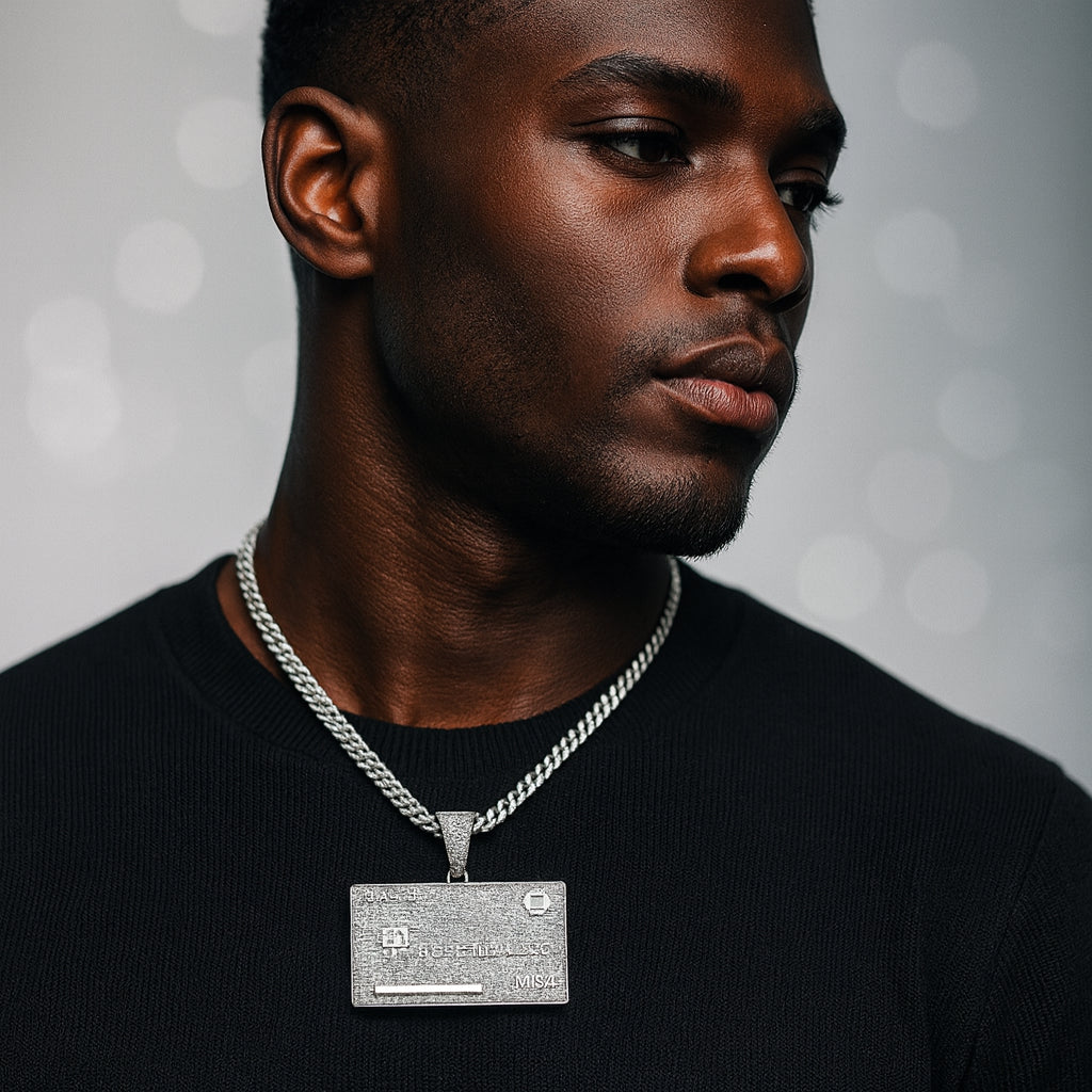 Iced Out Credit Card Pendant – Silver Finish