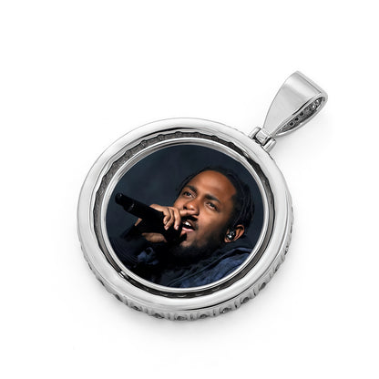 42mm Gold Plated Two-Sided Rotating Custom Photo Round Pendant with 5A CZ