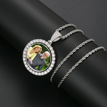 42mm Gold Plated Two-Sided Rotating Custom Photo Round Pendant with 5A CZ