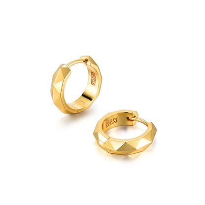 Sterling Silver Faceted Hoop Earrings – 14K Gold Finish