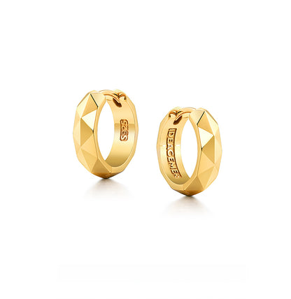 Sterling Silver Faceted Hoop Earrings – 14K Gold Finish