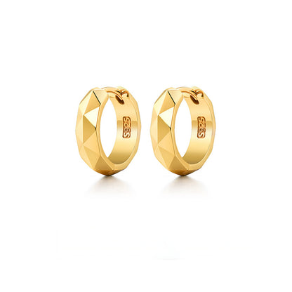 Sterling Silver Faceted Hoop Earrings – 14K Gold Finish