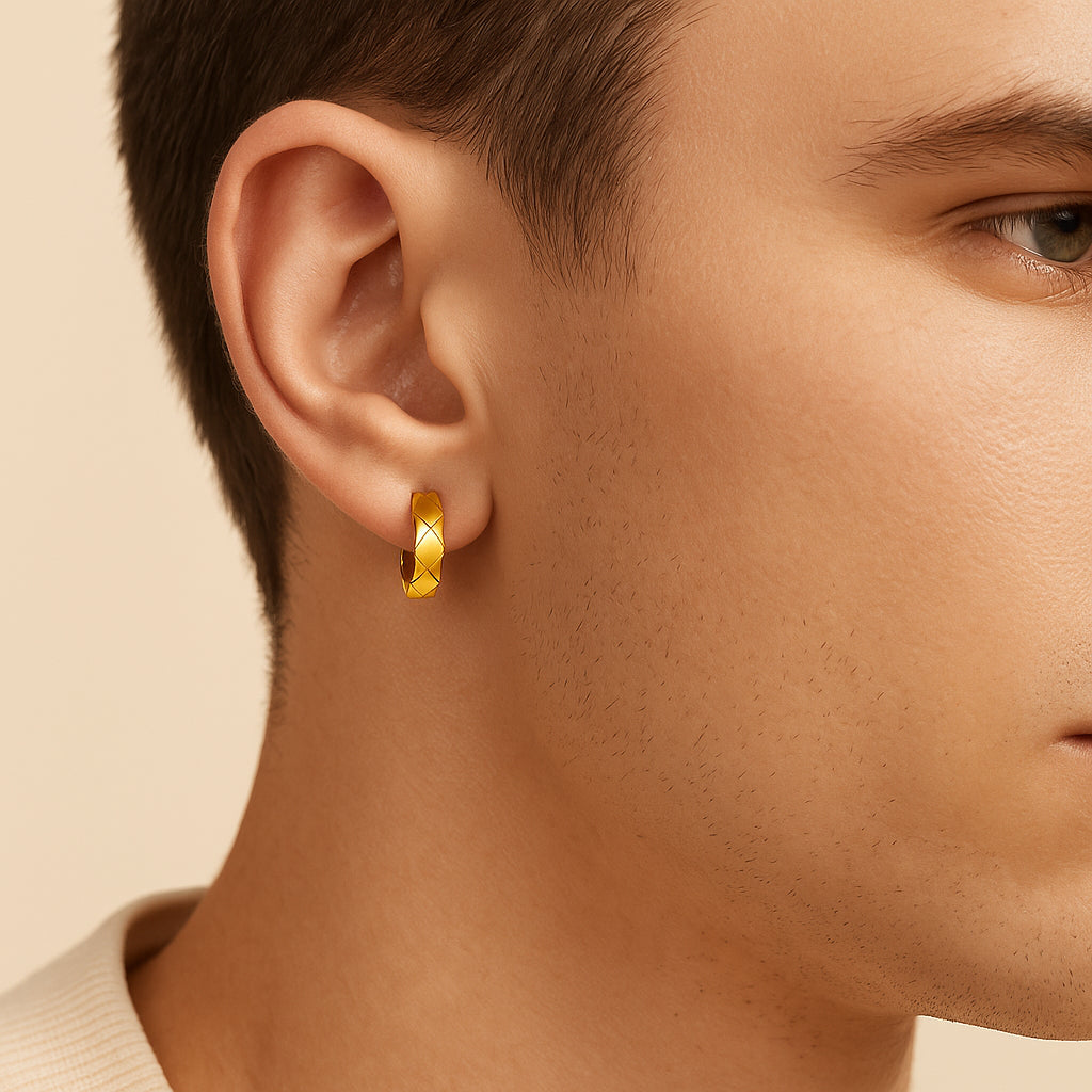 Sterling Silver Faceted Hoop Earrings – 14K Gold Finish