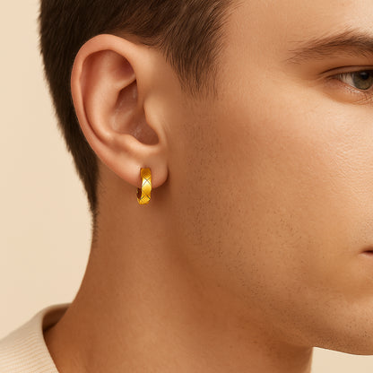 Sterling Silver Faceted Hoop Earrings – 14K Gold Finish