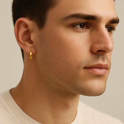 Sterling Silver Faceted Hoop Earrings – 14K Gold Finish