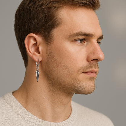 Sterling Silver Spiked Drop Hoop Earrings – Rhodium Finish