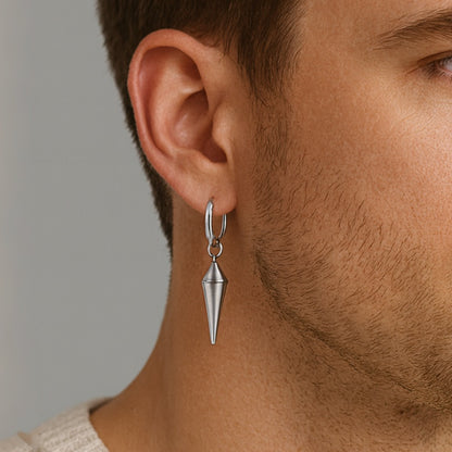 Sterling Silver Spiked Drop Hoop Earrings – Rhodium Finish