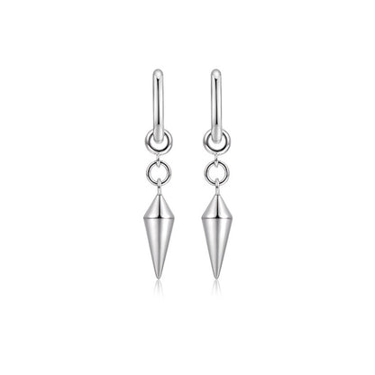 Sterling Silver Spiked Drop Hoop Earrings – Rhodium Finish