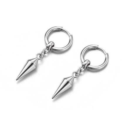 Sterling Silver Spiked Drop Hoop Earrings – Rhodium Finish