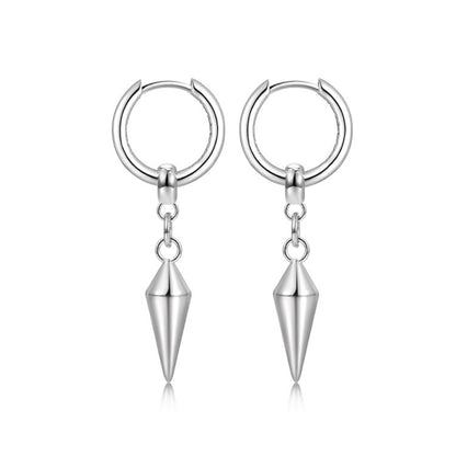 Sterling Silver Spiked Drop Hoop Earrings – Rhodium Finish