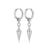 Sterling Silver Spiked Drop Hoop Earrings – Rhodium Finish