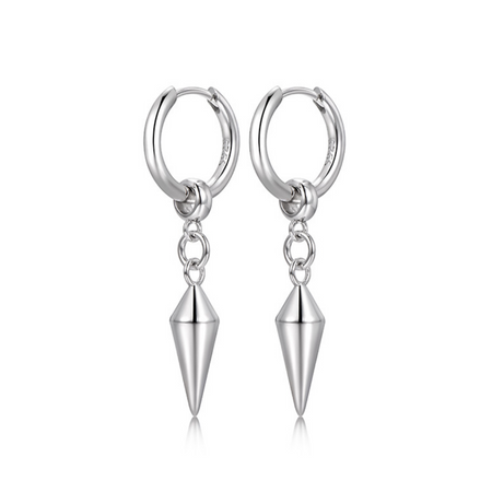 Sterling Silver Spiked Drop Hoop Earrings – Rhodium Finish